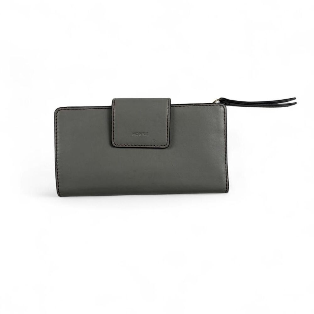 Fossil Gray Leather Wallet Women Zip Around Wristlet Checkbook Some Wear